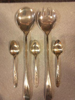 3 Vintage Carlton Silver Plate Baby Spoons + 2 Silver Plate Salid Servers photo