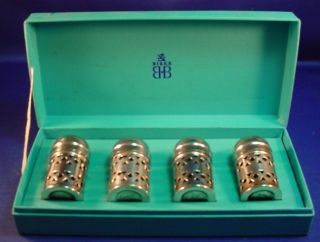 2 Sets - Apex Silverplate Cobalt Blue Glass Salt & Pepper England Birks - Boxed photo