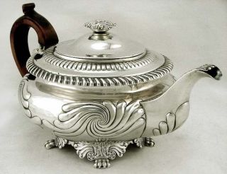 English Sterling Silver George Iv Lion Foot Teapot Jos Angel 1821 photo