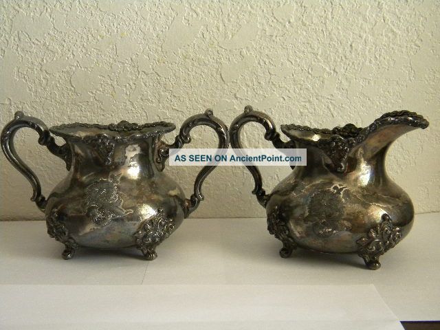 Extremely Rare Pairpoint Victorian Creamer & Sugal Bowl Set Quadruple Plate Creamers & Sugar Bowls photo