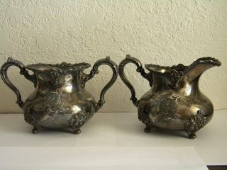 Extremely Rare Pairpoint Victorian Creamer & Sugal Bowl Set Quadruple Plate photo