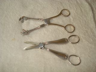 Pair Of Silver Plated Grape Scissors & Ice Claws photo