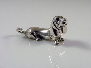 Solid Silver Basset Hound Miniature Dog Sculpture English Hallmarked 2001 photo