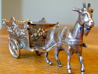 Rare Antique Cast Silver Goat Cart Pin Cushion Hanau C1900 Solid Sterling Nr photo