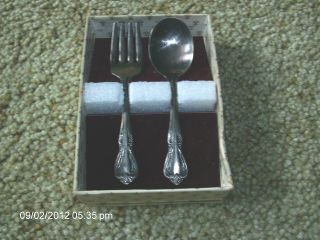 Vtg Wm A Rogers Silverplate 2 Pc Baby Fork & Spoon Set Chalice/harmony Iob photo