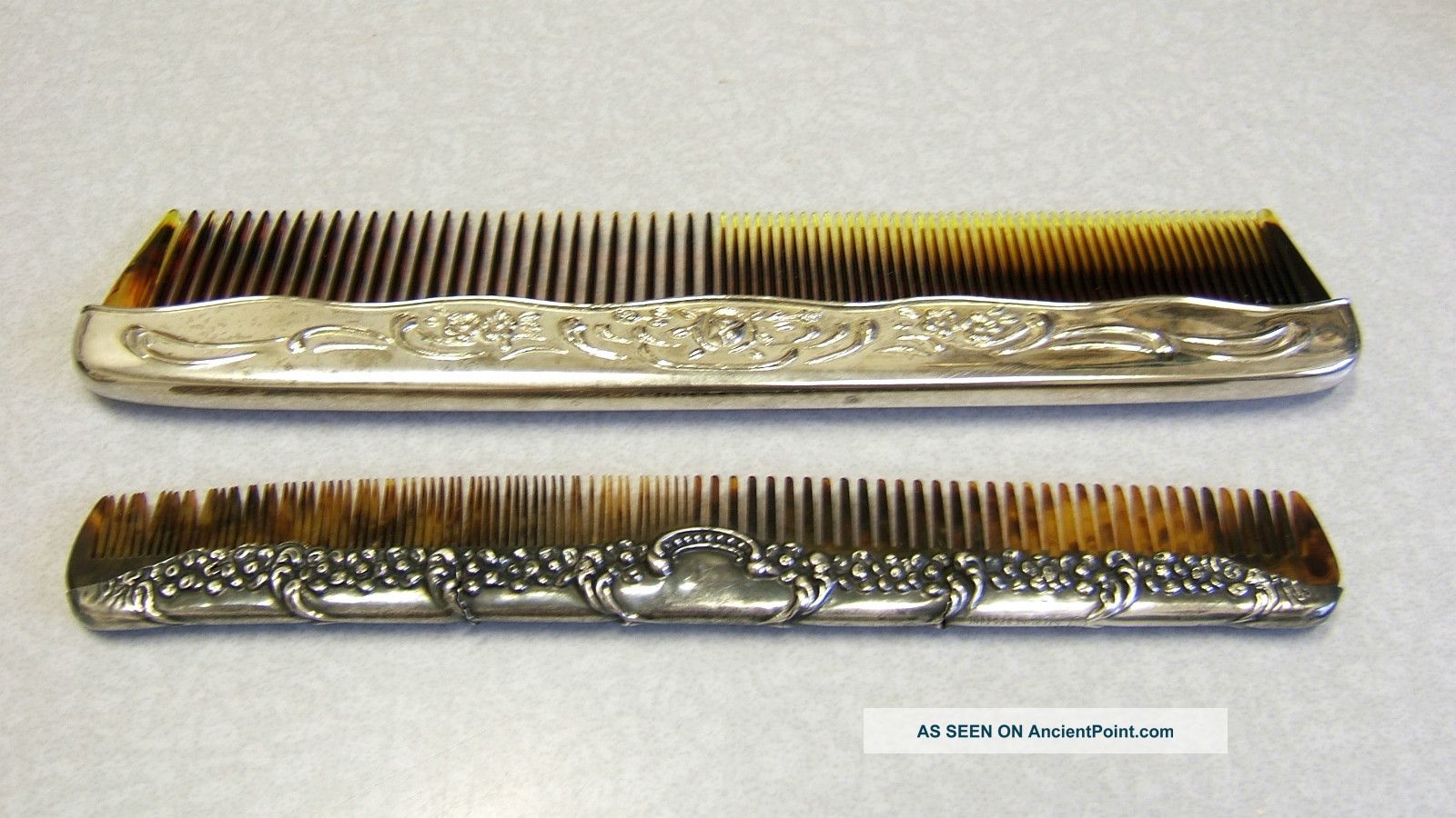 2 Antique Sterling Silver Vanity Comb Back Brushes & Grooming Sets photo