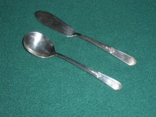 Holmes & Edwards Inlaid Sugar Spoon & Butter Knife photo