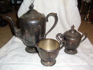 Antique Silver William Rogers Avon Pitcher,  Cream,  & Sugar Dish photo