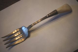 Fancy Antique Serving Fork Mother Of Pearl Handle Silver Plate photo