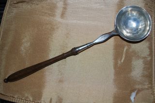 Unusual Early Silver Ladle With Wooden Handle photo