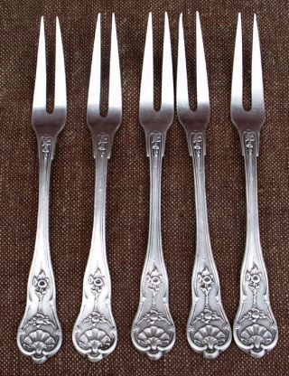 Set Of 5 Snail Or Cocktail Forks Silverplate Berthelier France 1880 photo