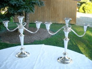 Outstanding Pair Vintage Gorham Sterling Silver Three Light Candelabras,  12 
