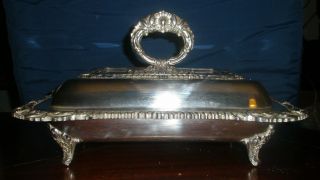 Antique Crown Silverplate Co Chafing Dish Convertible Lid To Serving Tray Unique photo
