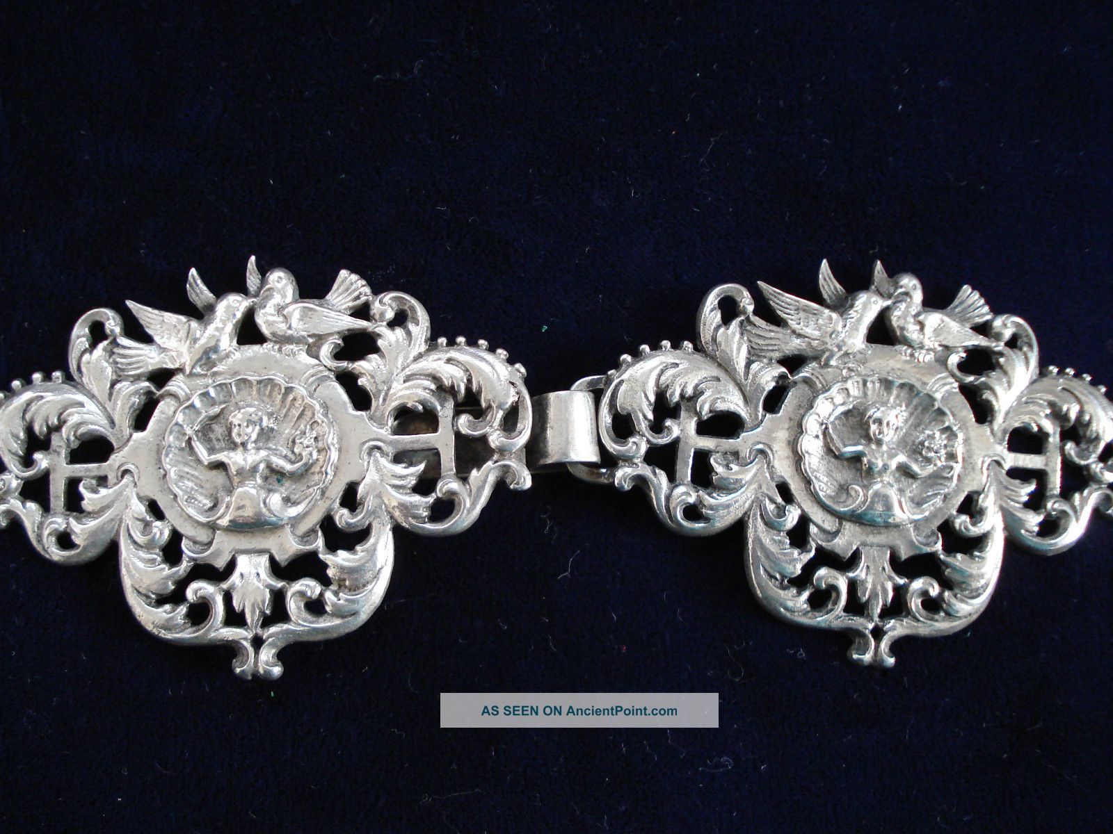 Antique Silver Plated Ornate Cherub/birds Dress Buckle 5 Inches In All Buckles photo