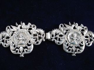 Antique Silver Plated Ornate Cherub/birds Dress Buckle 5 Inches In All photo