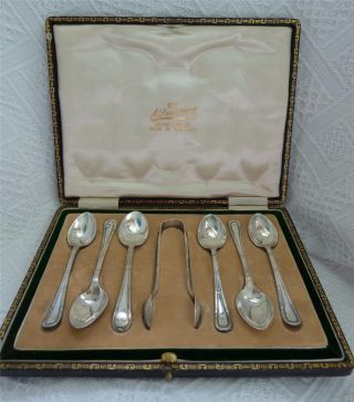 Antique Dixon & Son,  Sheffield,  Silver Plated Boxed Set Of Spoons & Tongs,  C1910 photo