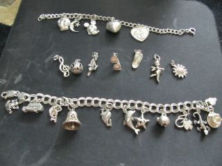(2) Sterling Silver Charm Bracelets With 23 Interchangeable Charms photo