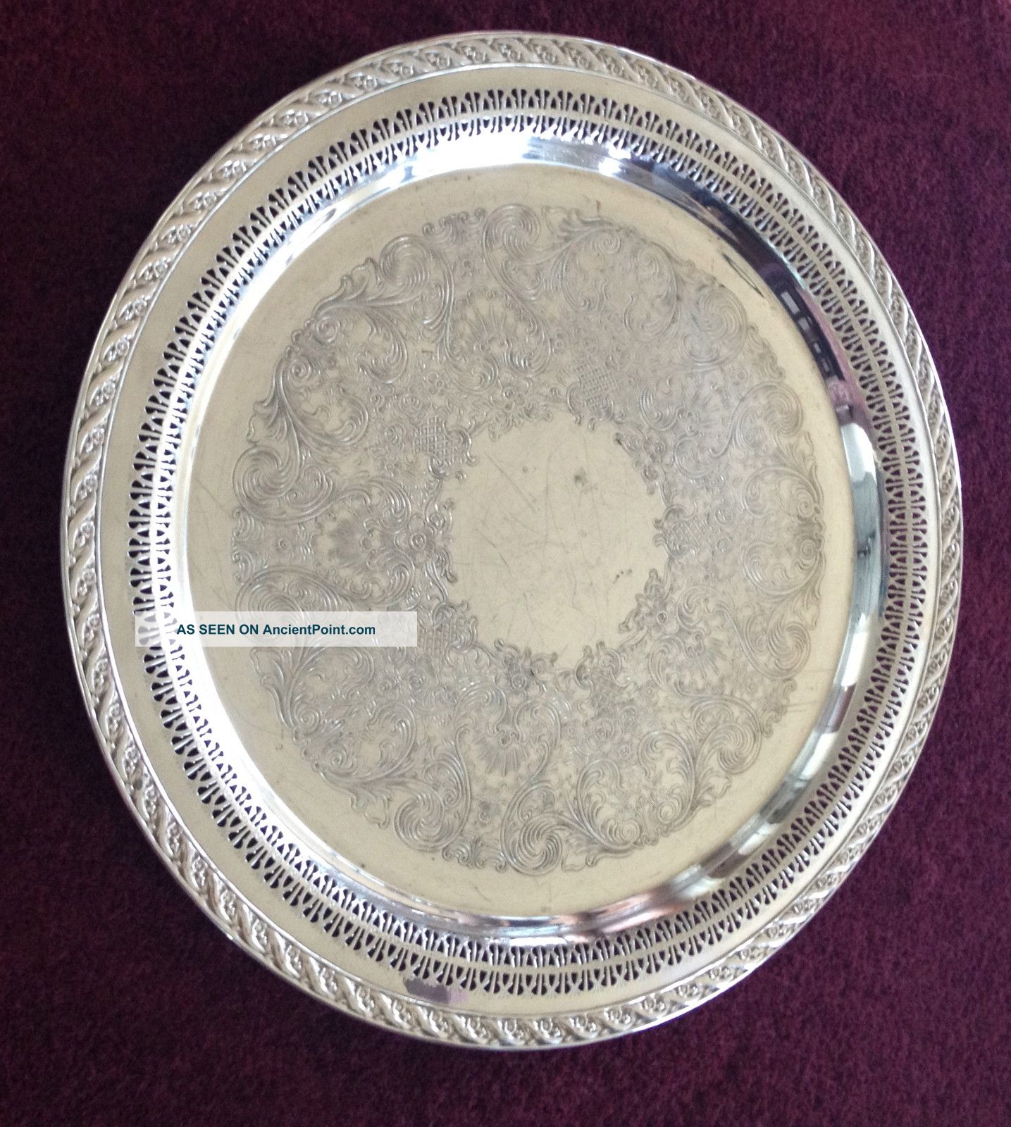 Round Ornate Silver Plate Tray / Platter Platters & Trays photo