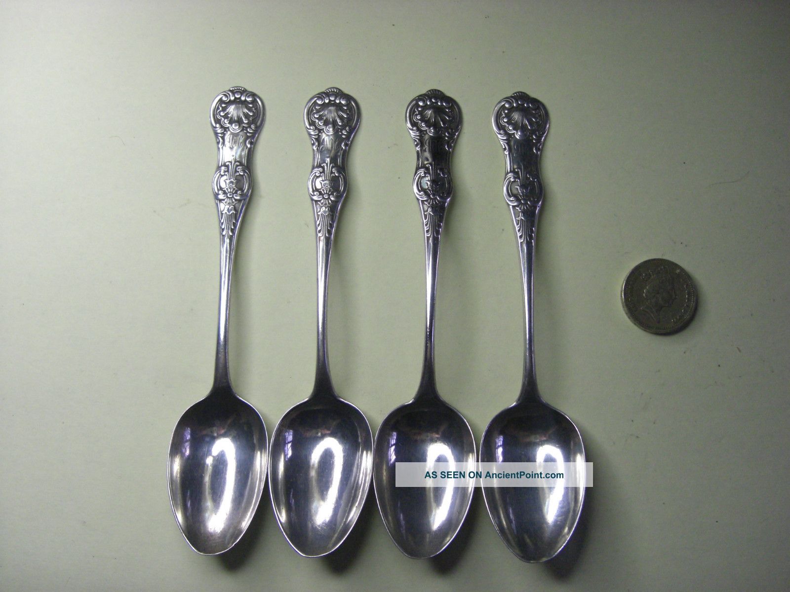 4 Matching Solid Silver Victorian Teaspoons -,  Glasgow 1876 George Edward & Son Other photo