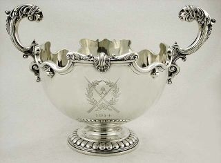 English Sterling Silver Mask Billiard Trophy Bowl 62oz Kaiser Whilhelm photo