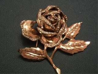 Nettie Rosenstein Sterling Rose With Diamonds? Gold Overlay Pin Brooch (rare) photo