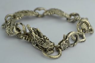 Asian Old Collectibles Handwork Tibet - Silver & White Copper Dragon Bracelet photo