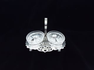 Antique Silver Plated And Glass Double Jam Dish With 2 Jam Spoons photo