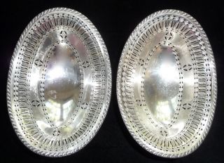 Antique Silver Pair Ellis Barker Pierced Bowls Reticulated Design Oval England photo