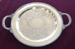 Round Silver Plate Tray / Platter photo