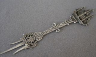 Antique Ornate Dutch 833 Silver Serving Fork With Ship Handle 37 Grams photo