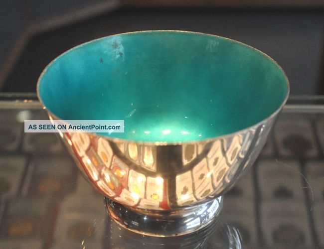 Ocean Blue Enameled Paul Revere Style Sterling Silver Bowl By Towle Other photo