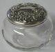 Antique Powder Jar Glass With Sterling Silver Repousse Lid Other photo 6