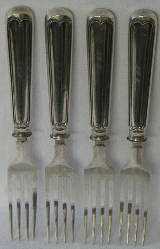 Antique Fiddle Thread Antique Coin Silver Fork Set Of 4 Hollow Handle photo