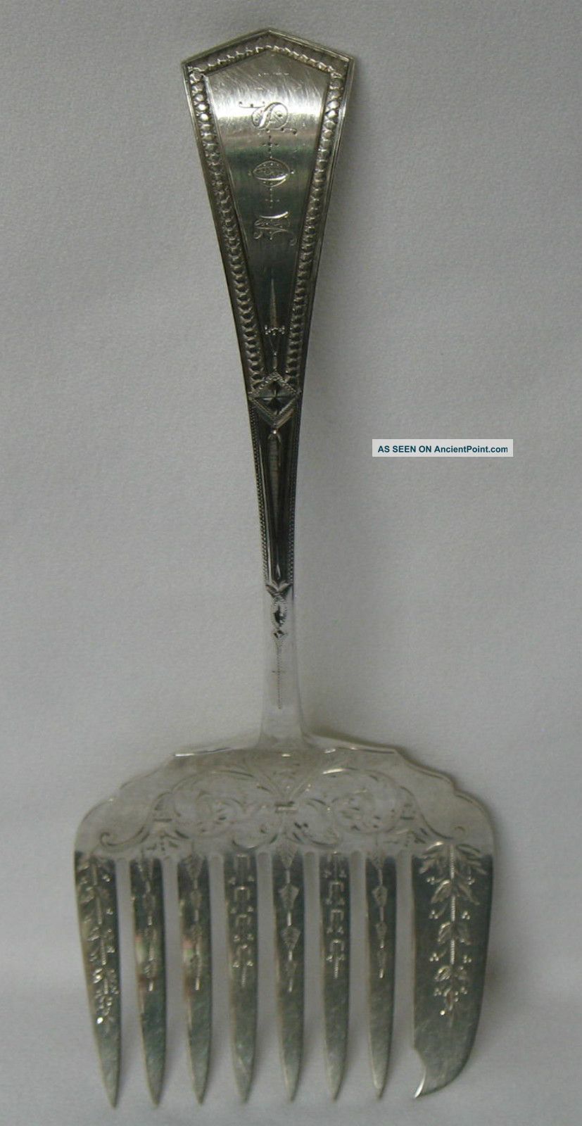 Charles W.  Kennard & Co Sterling Silver Asparagus Server Fork Bright Cut Other photo