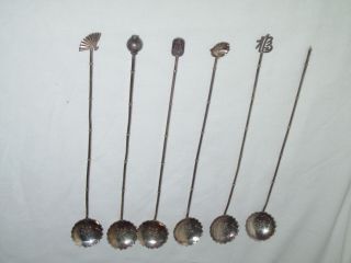 Vintage Set Of {6} 950 Sterling Silver Japanese Bamboo Ice Tea Cocktail Spoons photo
