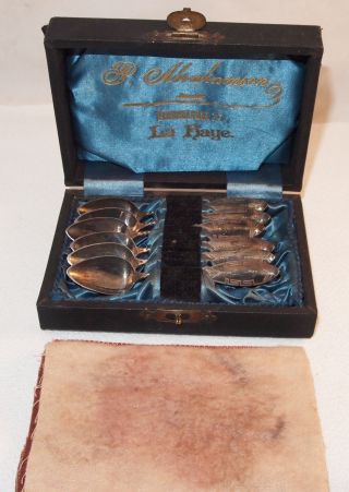 Old Antique Dutch.  835 Silver Spoons With Case,  P.  Abrahamson Juwelier,  La Haye photo