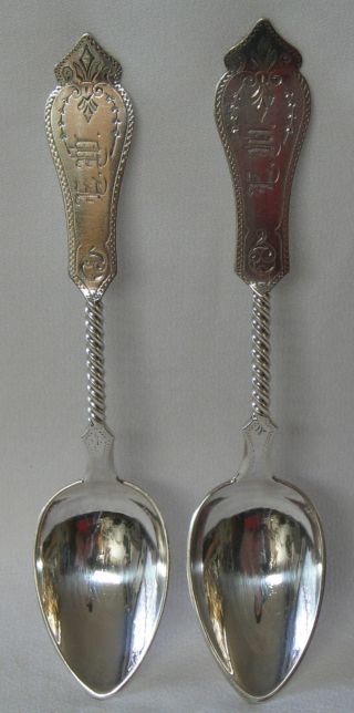 Duhme & Co Sterling Coin Silver Teaspoon Bright Cut Twisted Handle No 1 Set Of 2 photo