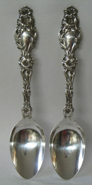 Lily Whiting Sterling Silver Teaspoon 5 ¾”l Set Of 2 C.  1902 A photo