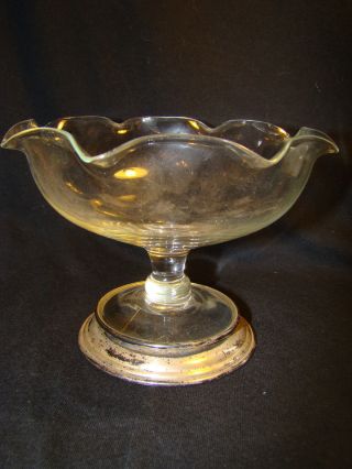 Wallace Sterling Silver H - 6 Glass Compote Sterling Base Ruffled Edge Candy Dish photo