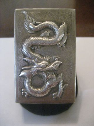 Fine Large Chinese Export Sterling Silver Dragon Match Box Cover,  C1890 - 1910 photo