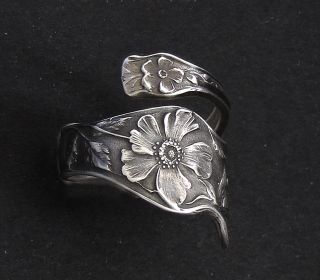 Wild Rose Spiral Sterling Silver Spoon Ring (rare) photo