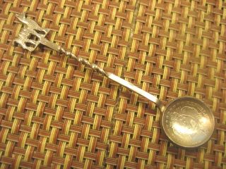 Antique Salt Spoon Silver Coin Peru 50 Cents 1885 photo