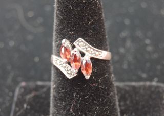 Sterling Marcosite And Garnet Ring - Size 6 1/4 photo