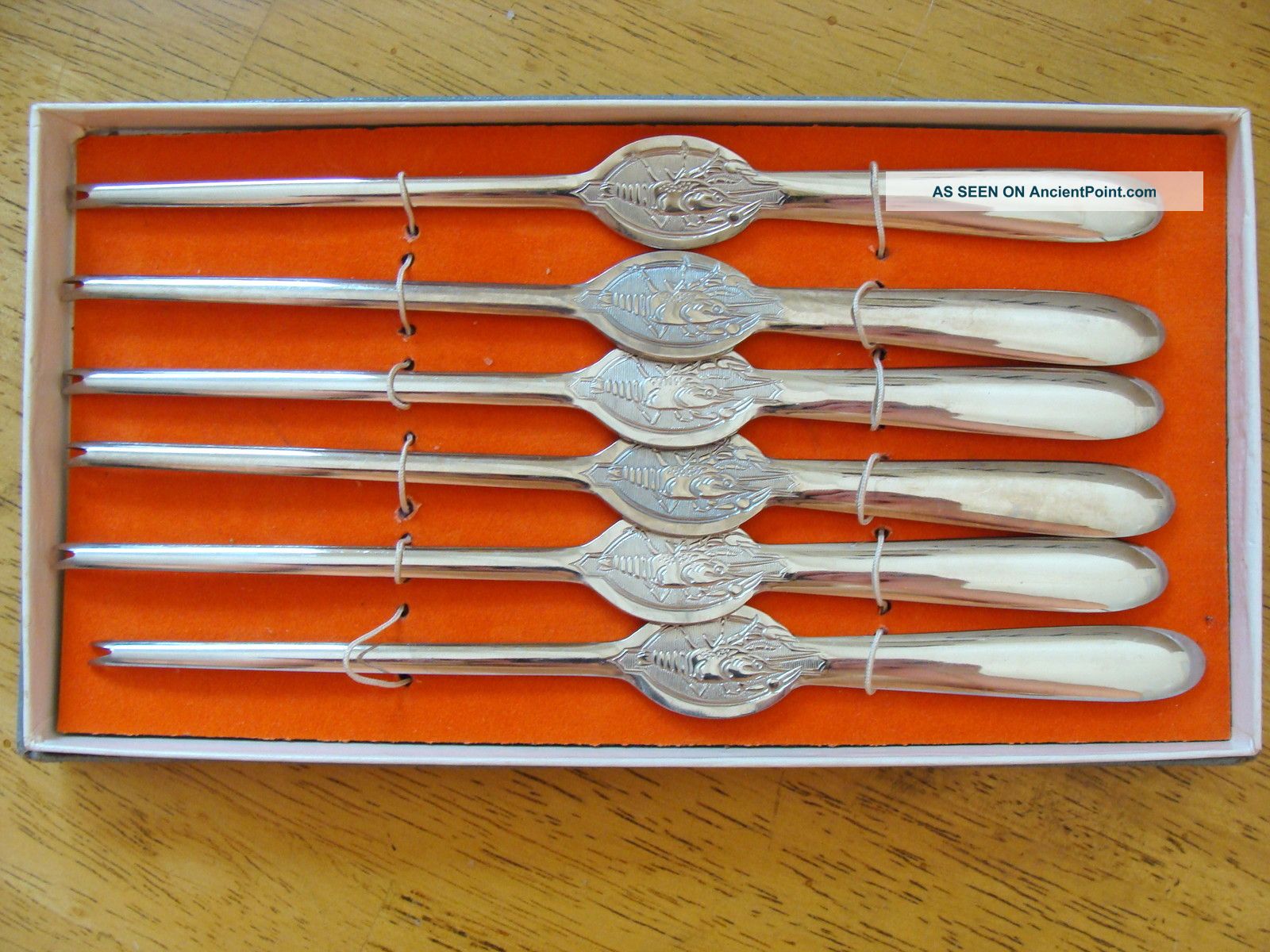 Set Of 6 Vintage Lobster Picks Forks In Box New Old Stock Germany Unknown photo