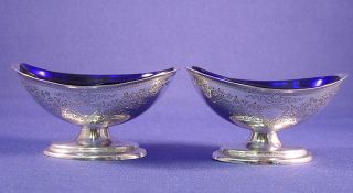 Pair Of English Victorian Sterling & Cobalt Master Salts photo