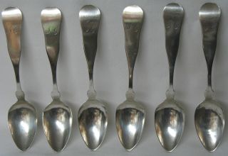 B.  & M.  M.  Swan Antique Coin Silver Teaspoon Set Of 6 Augusta Maine 1840 - 1865 photo