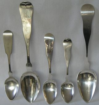 5 Antique Coin Silver Spoons By Vermont Silversmiths photo