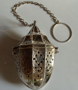 Antique Webster Sterling Silver Tea Ball Strainer And Chain photo