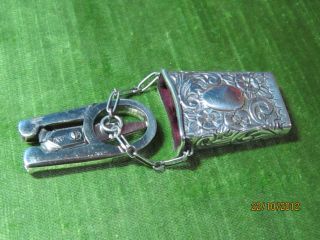 Antique Chatelaine Scissors In Sterling Silver Case Hallmark Chester 1900 photo
