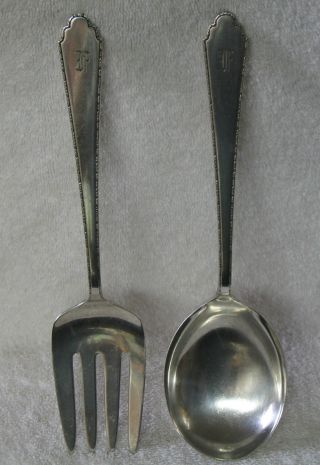 Lunt William & Mary Sterling Silver Salad Serving Set Fork Spoon Treasure photo